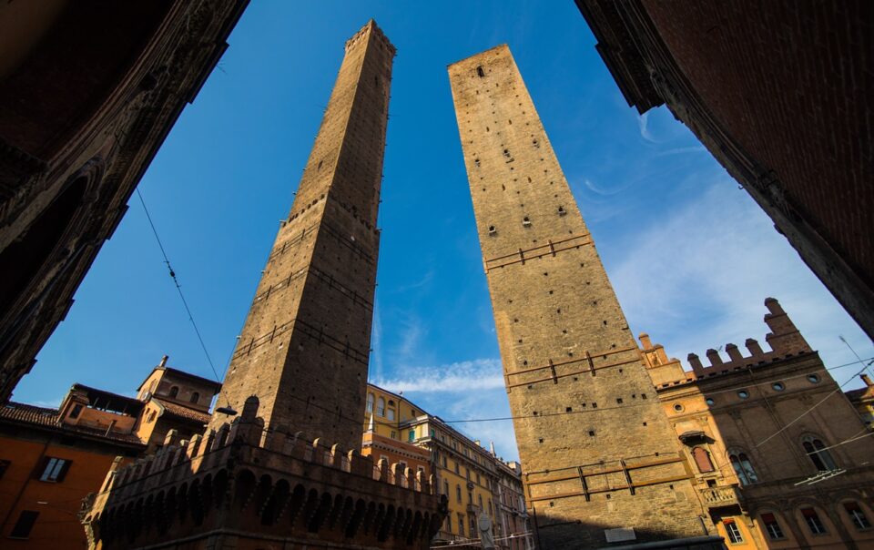 two famous falling towers asinelli garisenda morning bologna emilia romagna italy Home